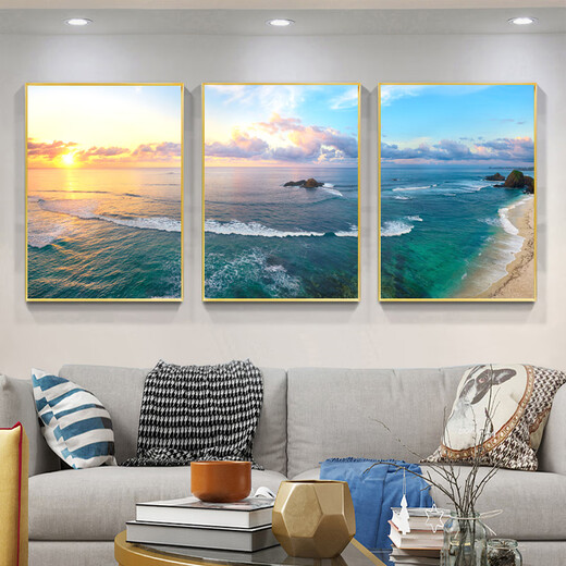 
Sensual painting living room decoration painting sofa background wall without punching hanging painting mural modern simple landscape landscape painting sea sunrise JD15286 50*70/50*70/50*70 Crystal picture ps black frame