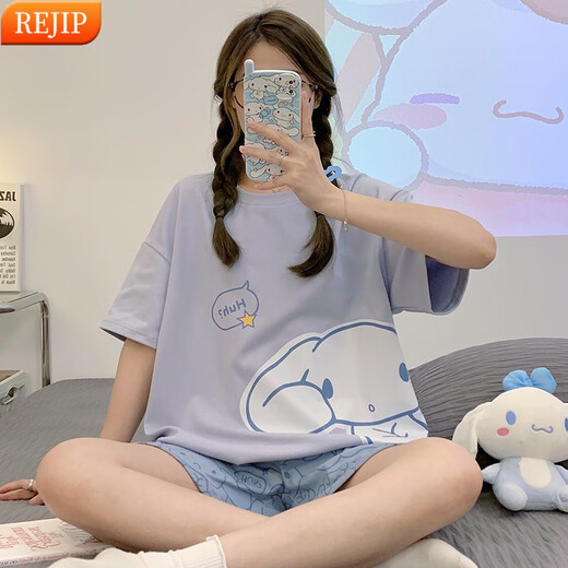
REJIP pajamas ladies 2024 new short-sleeved shorts summer cute internet celebrity style home clothing summer suit can be worn outside Q6627 2XL [recommended 140-160Jin [Jin equals 0.5 kg]]