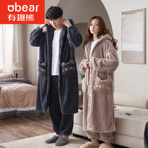 Funny Bear Ehepaar Pyjama Flanell Winter Nachthemd Langes Bademant