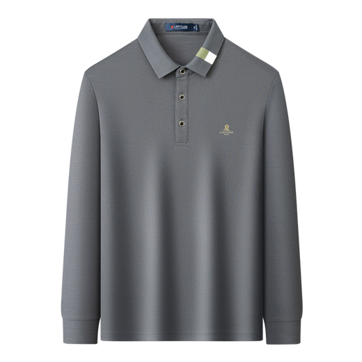 MONTAGUT Crisp and Stylish & Contrast Lapel Autumn Simple Casual Long Sleeve Men's Polo Shirt JG Dark Gray XL