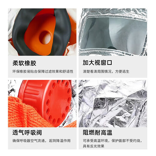 Lanfu fire escape mask national silicone standard 3C certified filtering fire self-rescue respirator smoke-proof rubber mask 3C certified rubber style fire mask-3 pack