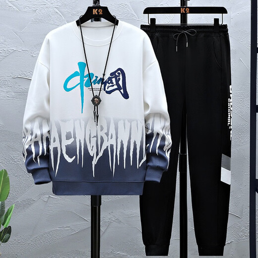 
Boledi 13-year-old boy spring and autumn pure cotton sweatshirt 15 middle school students long-sleeved T-shirt 16 teenagers big children's base shirt top 683-k556 gray (sweatshirt + pants) 170 XL (recommended weight 120-140 Jin [Jin equals 0.5 kg])