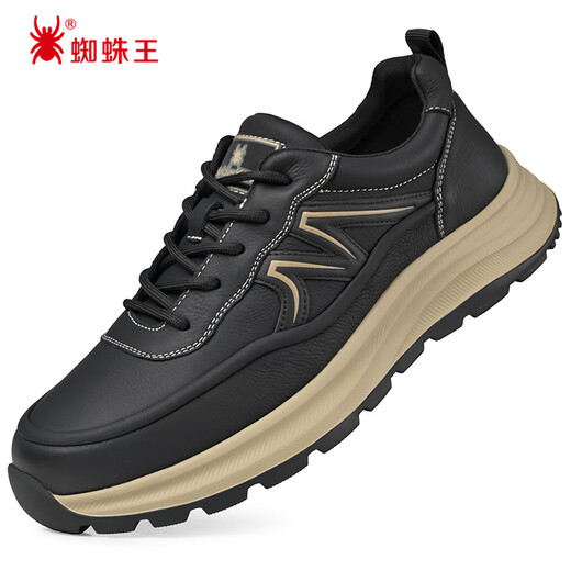 SPIDERKING Casual Shoes Men's Spring and Autumn Thick-soled Business Casual Sports Leather Shoes Breathable, Comfortable and Versatile Black 40