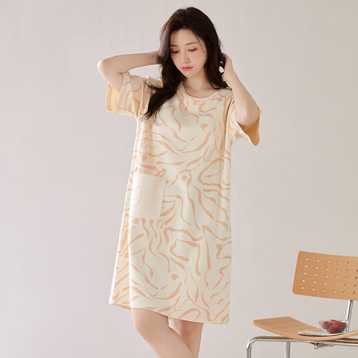 PALANDO Pure Cotton Damen-Pyjamas mit Brustpolster weicher hautfreundlicher Kurzärmel-Nachthemd im Sommer Cool Home Mode Pyjamas außerhalb Pa-Yx-Women-X12532 M