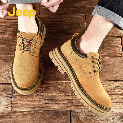 Chaussures pour hommes Jeep 2025 Printemps et automne Nouveaux chaussures de travail pour hommes American rétro doux pliables et chaussures jaunes décontractées jaune terreux (taille de chaussure de sport) 44