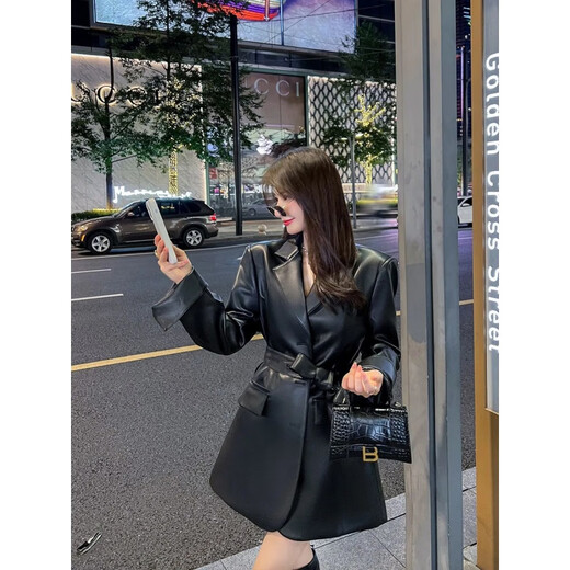 Yu Jin Black PU Lederanzug Jacke für Frauen 2024 Frühlings- und Herbst neu