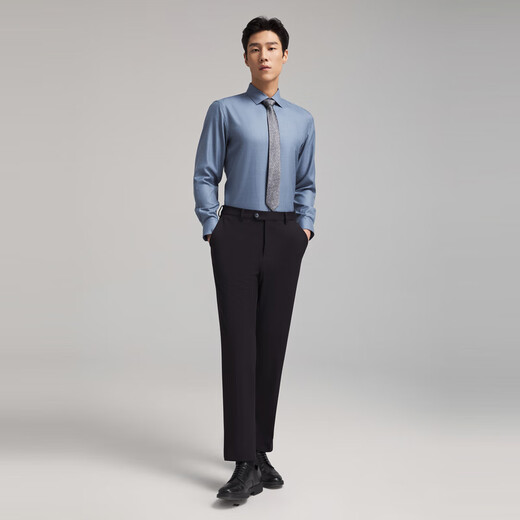 Younger shirt men's autumn and winter young men's long-sleeved shirt wool blended fabric machine washable shirt blue plain VLQW119709HBA 41