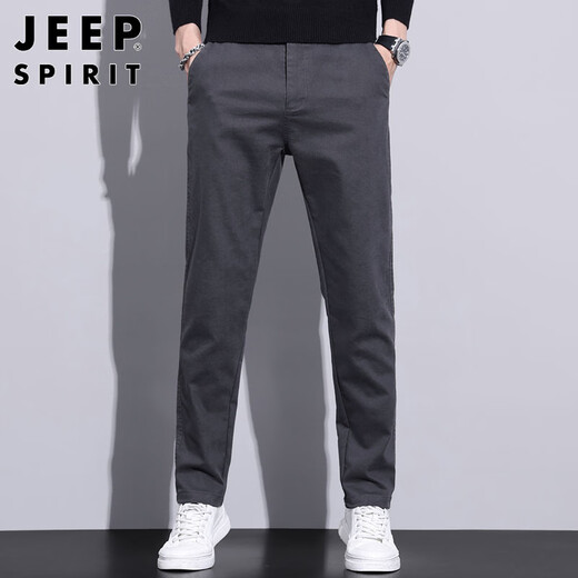 JEEP SPIRIT Jeep Casual Pants Men's Autumn and Winter Business Pants Men's New Retro Revival Men's Pants Dark Gray 33