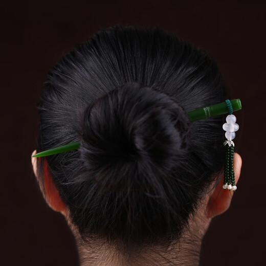 Fu Tiaoer's original hand-designed bamboo turquoise jade green sandstone tassel hairpin for women in ancient style Hanfu walking hairpin gift 1