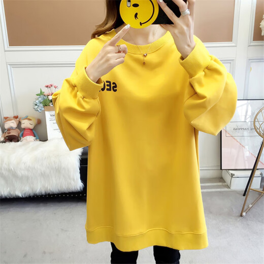 Langyue Women's Autumn Sweater for Female Students Korean Style Loose Printed Long Sleeve Top LWWY197620 Yellow M/One Size