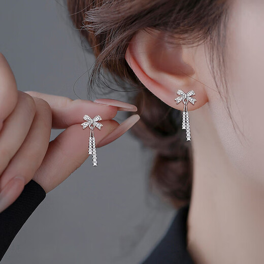 Dingjing 999 Pure Silver Butterfly Earrings Girl Birthday Gift Girlfriend Earrings Mid-Length Tassel Earrings Earrings