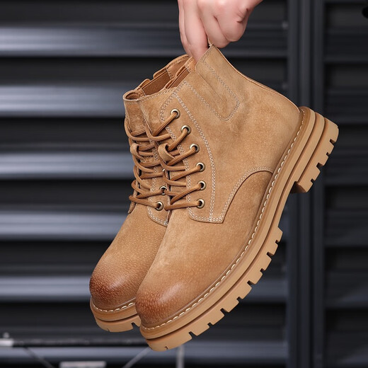 Sanofeng Martin boots men's high-top British style big yellow boots thick-soled men's boots mid-top outdoor retro top-layer workwear shoes yellow [top-layer pig skin] 40 leather shoes size