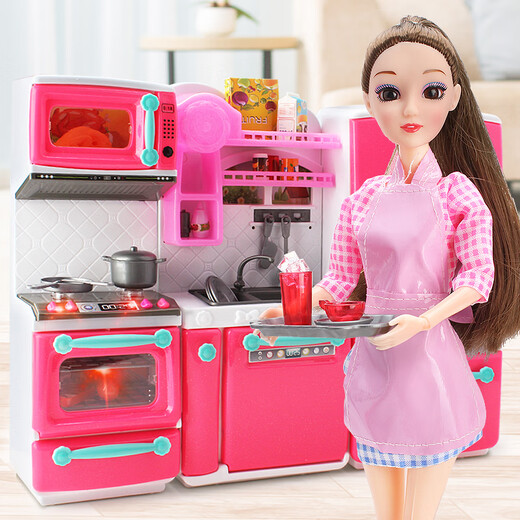 [70% nuevo] AOZHIJIA Fashion Kitchen de lujo Conjunto de muñecas yitian Barbie Doll Box Doll jugando juguetes de la casa Refrigerador de microondas Juguetes para niños Juguetes para niños Regalos de princesa
