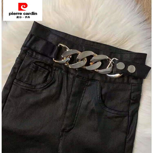 皮尔卡丹（pierre cardin）加绒皮裤女秋冬新款高腰外穿打底裤哑光显瘦紧身小脚铅笔裤子 现货/系带皮裤【9921款】 加绒 S 【80-95斤】卡码往大拍