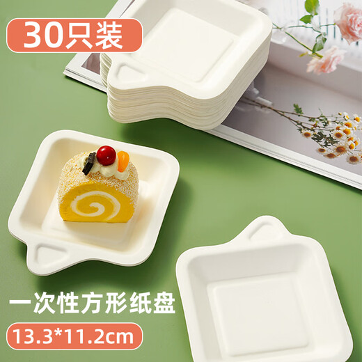 Tinghao disposable paper plate 4-inch square cake disposable plate biodegradable tableware picnic barbecue plate 30 pieces