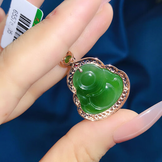 An Feng Jasper Maitreya Buddha Necklace 18K Gold Inlaid with Jade Hotan Jade Jade as a Mother Gift for Women Hotan Jade Necklace