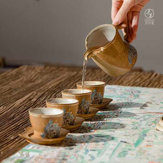 Wanqiantang (Edenus) high-end tea set, Dunhuang co-branded gift box, ceramic souvenir, Dunhuang utensil elephant complete set 03A, yellow glaze