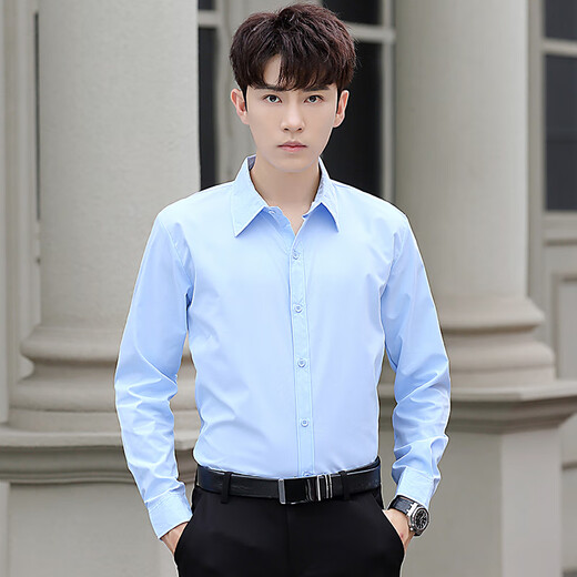
Zuo Shangniao long-sleeved shirt men's summer thin slim solid color work professional formal wear casual Ai Tao top slim inch clothes white single piece XL-suggested 105-125Jin [Jin equals 0.5 kg]
