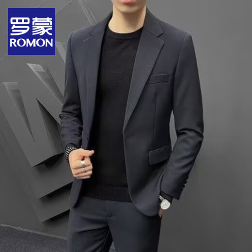 罗蒙春秋季休闲西装外套男士韩版修身小西服外套潮流高级痞帅正装上衣 杏色【单件西服】 M