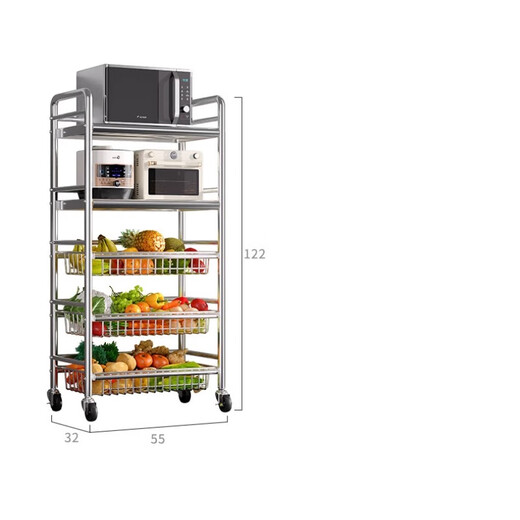 Taodehao stainless steel kitchen rack floor-standing multi-layer movable vegetable basket for fruit and vegetable storage rack trolley three layers丨three baskets without plates stainless steel