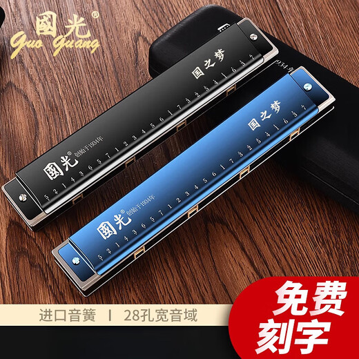 Guoguang harmonica Performance Niveau 28 trous Stress C-Tuning pour les débutants adultes Men et femmes polyphoniques Autody (SF Express) Athènes Black [Send Blowing Method + Tissu