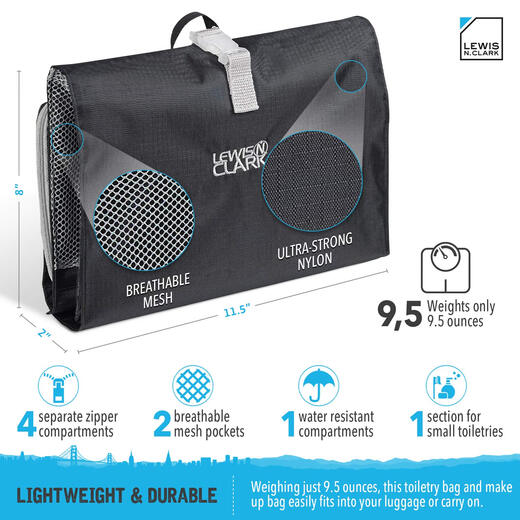 Lewis N. Clark portable folding travel toiletry bag, 4-part waterproof storage, a must-have for outdoor business trips