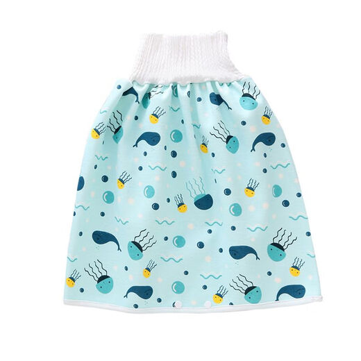 Baogaier baby urinary skirt waterproof leakage-proof diapers training pants baby children's night urine artifact cotton can wash diapers pockets High waist diaper skirt [Green whale] 1 pack m (0-4 years old)