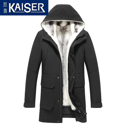 KAISER 2025 new men's parka mink coat full mink fur mink liner men's Nike mink coat black + cross mink + mink sleeves XL (175) suitable for weight 120-140Jin Jin equals 0.5 kg
