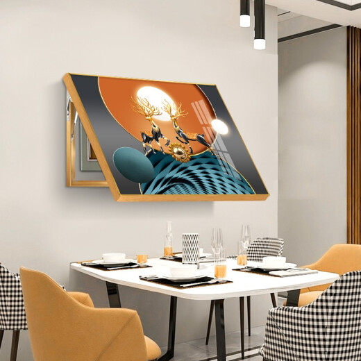 Villa Electric Meder Box Pintura decorativa hidráulica Moderna Versión horizontal Simple Restaurante Restaurante Caja Débil Pintura colgante Arte abstracto Mural Fulu Chengxiang 12593-2 Mirror Crystal Porcelana 100*80 Tamaño de la cubierta 84*73 Negro