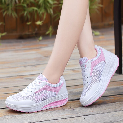 Kulla2021 Sommer Neues Hollow Mesh Koreanische Sport und Freizeitschuhe Dicke Sohle Schaukelschuhe Sport Travel Damen Singles Schuhe 8 838 Graupulver 40