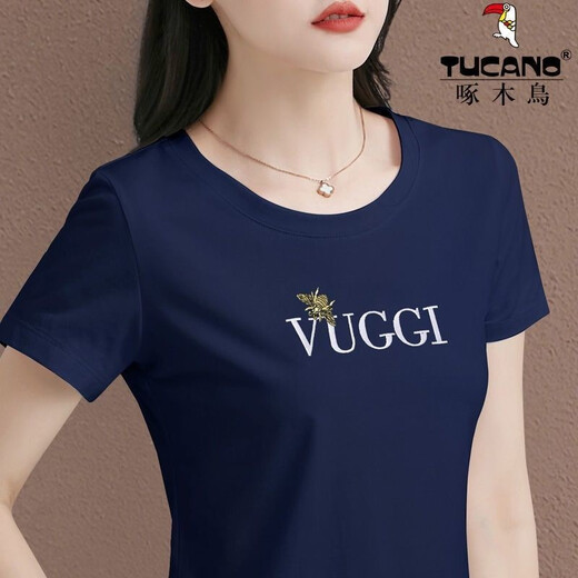 Camiseta de algodón de algodón de color sólido para mujeres de Woodpecker Woodpecker Camiseta Top Top Summer Fashion Top 826# Royal Blue M Sugeries (85-100Jin [Jin equivale a 0.5 kg])