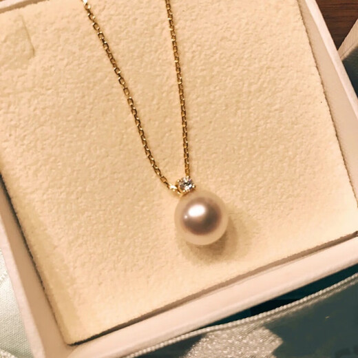 Fat Donglai's same style akoya pearl pendant 18K gold diamond princess style Japanese perfect round bright light necklace one pearl necklace with diamonds