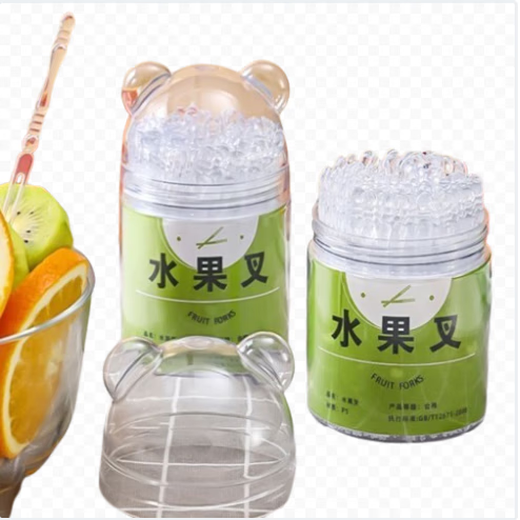 Food grade plastic transparent elbow toothpick fruit pulp scooping spoon for eating bananas and apples non-stick household creative fruit fork 100 pieces 1 tube