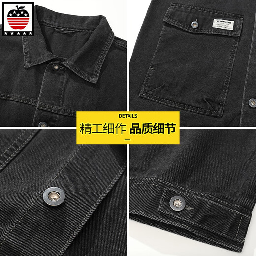 AEMAPE苹果牛仔马甲男士外套欧美潮流春季大口袋无袖上衣服潮牌背心马夹 9215#黑色 2XL（建议170 190斤）