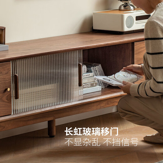 Genji Muyu Massivholz-Schiefer-TV-Schrank, neuer chinesischer Stil, Wohnzimmer-Bodenschrank, schwarzer Walnuss, große Wohnung, einfacher Lagerschrank