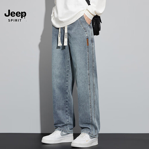 JEEP SPIRIT Jeep Loose Straight Retro Jeans Herren 2026 Sommer dünn Herren weites Bein lässig amerikanische Arbeitshose 1518 Nostalgie Blau Sommer dünn XL 130Jin Jin entspricht 0,5 kg -150Jin Jin entspricht 0,5 kg