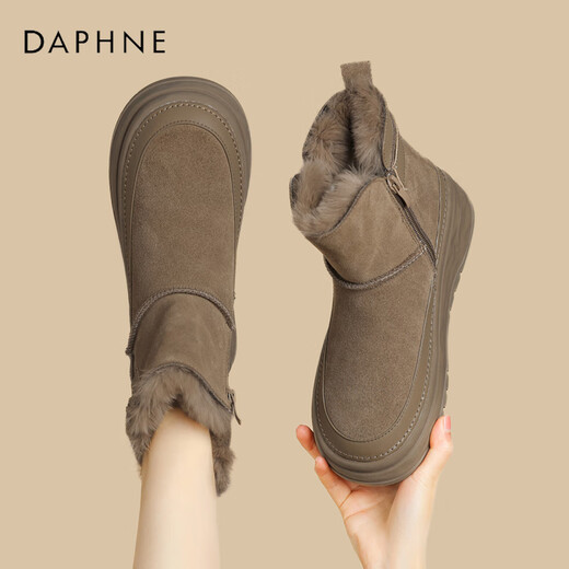 Daphne snow boots winter velvet thickened Northeastern cotton shoes thick-soled short boots women's shoes 4023608067 Khaki 37