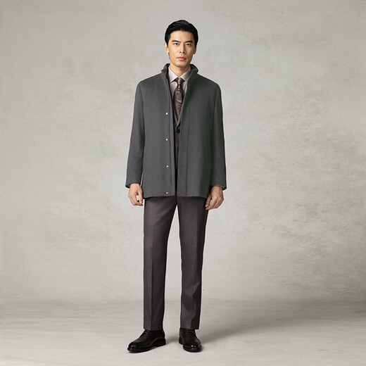 GORNIA men's casual business versatile standard blended comfortable woolen simple coat for men GBS22341193 Gray L