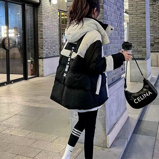 Yuannuo black spliced parka down jacket 2026 winter new style small loose slim hooded jacket picture color (ready in stock) M recommended 80-100Jin Jin equals 0.5 kg