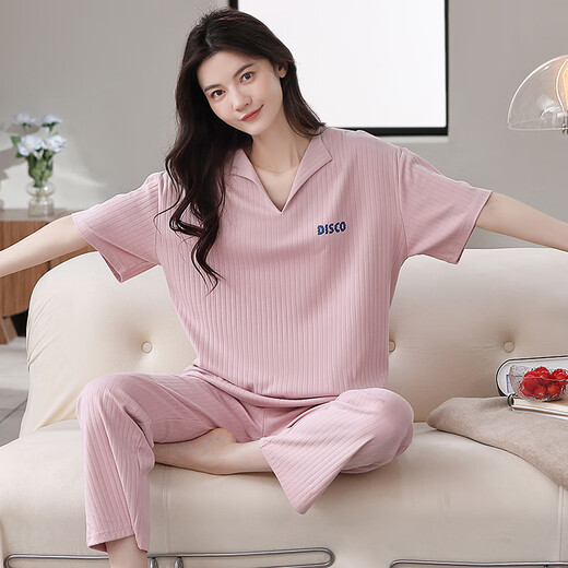 Cat people's home clothes pajamas for women 100% pure cotton summer short-sleeved pajamas can be worn on the outside in a cool and thin suit for summer [pure cotton + non-round neck style] 679 women's style 2XL [recommended weight 140-160 Jin [Jin equals 0.5 kg]]
