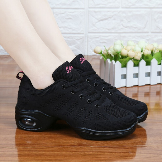 
Harroman Spring and Summer Dance Shoes Flying Mesh Square Dance Shoes Women's Dance Shoes Soft Sole Enhanced Jazz Modern Ballroom Dance Shoes 727 Black Secret Net 38