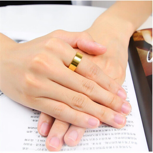 Jin Shanni jewelry pure gold 999 gold ring smooth solid flat plate men and women ring live gold ring Chinese Valentine's Day gift gold weight 5.89g