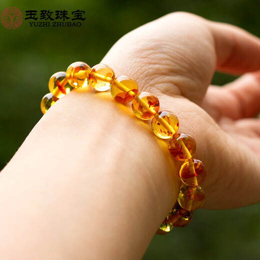 Jade Natural Flower Amber Buddha Beads Bracelet Amber Couple Bracelet Birthday Gift with Certificate Bead Diameter 8-8.5mm (Female Model)
