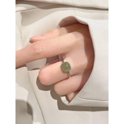 Mr. Ouyang's 2025 new Hetian jade sugar cube ring for women niche design style jade versatile fashionable personality ring A2445-1 sugar cube ring (smoke purple) A24-107 opening adjustable