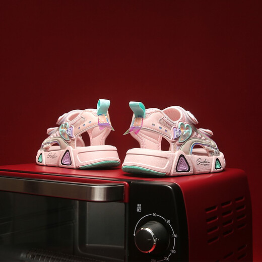 Guirenniao children's sandals 2025 new Korean version girls summer soft-soled baby beach shoes pink 32 (inner length 20.5/foot length 20.0)