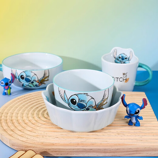 迪士尼（Disney）史迪仔餐具套装陶瓷饭碗辅食碗史迪奇勺子筷子可爱创意水杯礼盒装 史迪仔6英寸手柄碗