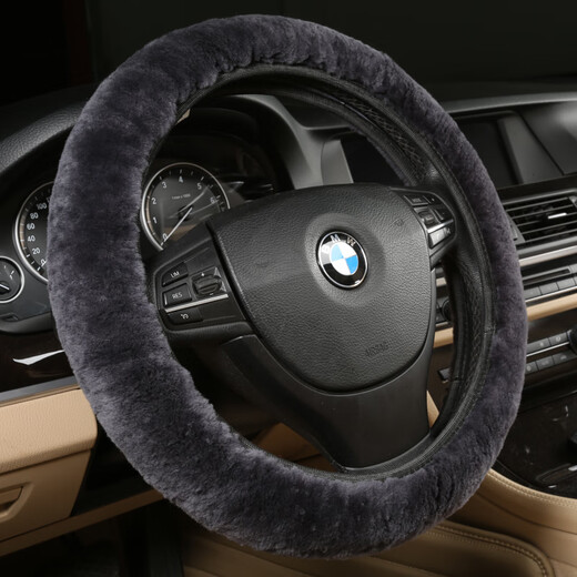 Digalen wool steering wheel cover, fur integrated winter car interior supplies handle cover for BMW, Audi, Mercedes-Benz, Porsche Land Rover, Volkswagen, Toyota, Honda, Ford, Peugeot, charcoal gray
