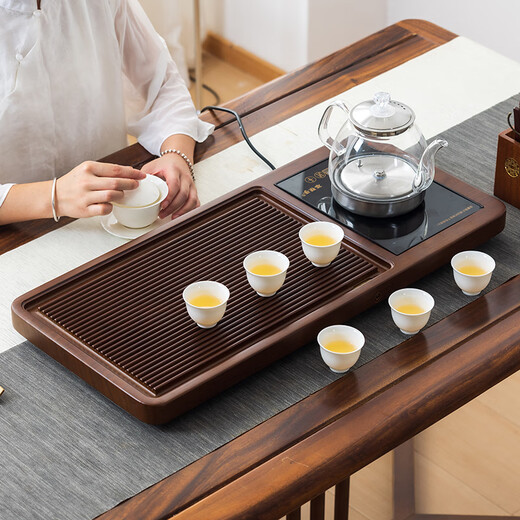 Mingzhu complete set of tea sets and tea tray set for home high-end living room and office kung fu fully automatic tea making station with kettle in one Huanghuali color 70*32 + six-fold gift single tea tray