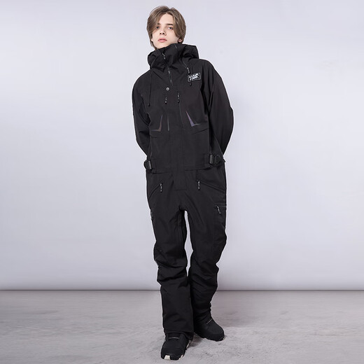 RAWRWAR新款连体滑雪服男女户外单双板防水保暖成人滑雪套装滑雪装备 724 黑色【男】 L