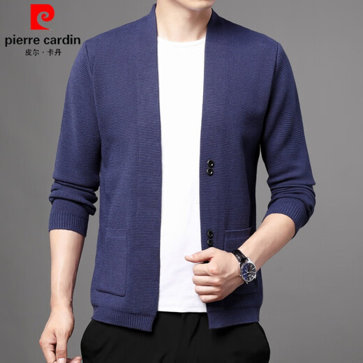 Pierre cardin brand wool sweater men middle-aged and young people spring and autumn new solid color sweater shawl jacket cardigan top men brown 3XL
